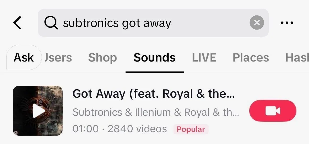 Got Away marked Popular on TikTok Sounds